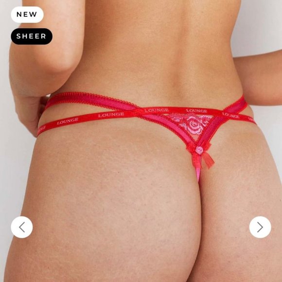 BNWT Lounge Underwear Blush Embroidered Thong Size S & M Red Lace Mesh Panties - Picture 2 of 4